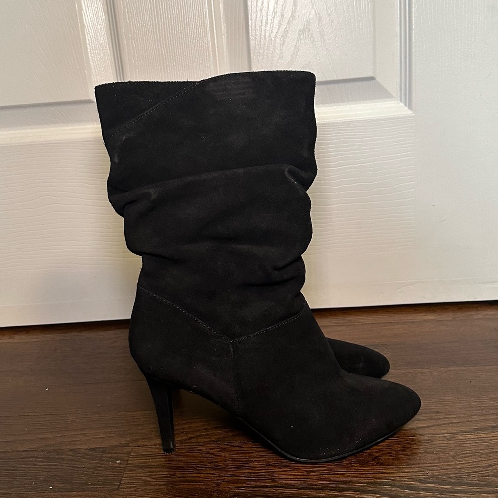 Audrey Brooke Black Angie Suede Heeled Mid Bootie